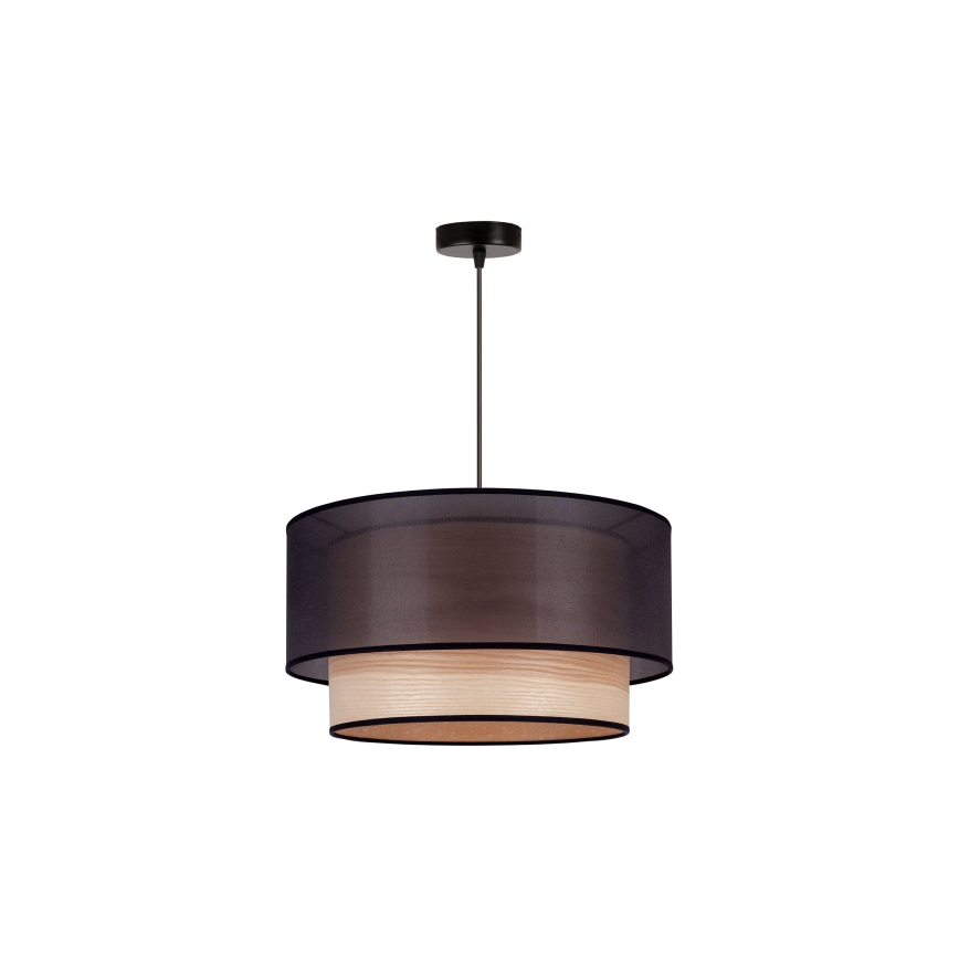 Duolla - Luster na lanku WOOD BOHO 1xE27/15W/230V pr. 45 cm čierna/béžová