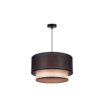 Duolla - Luster na lanku WOOD BOHO 1xE27/15W/230V pr. 45 cm čierna/béžová