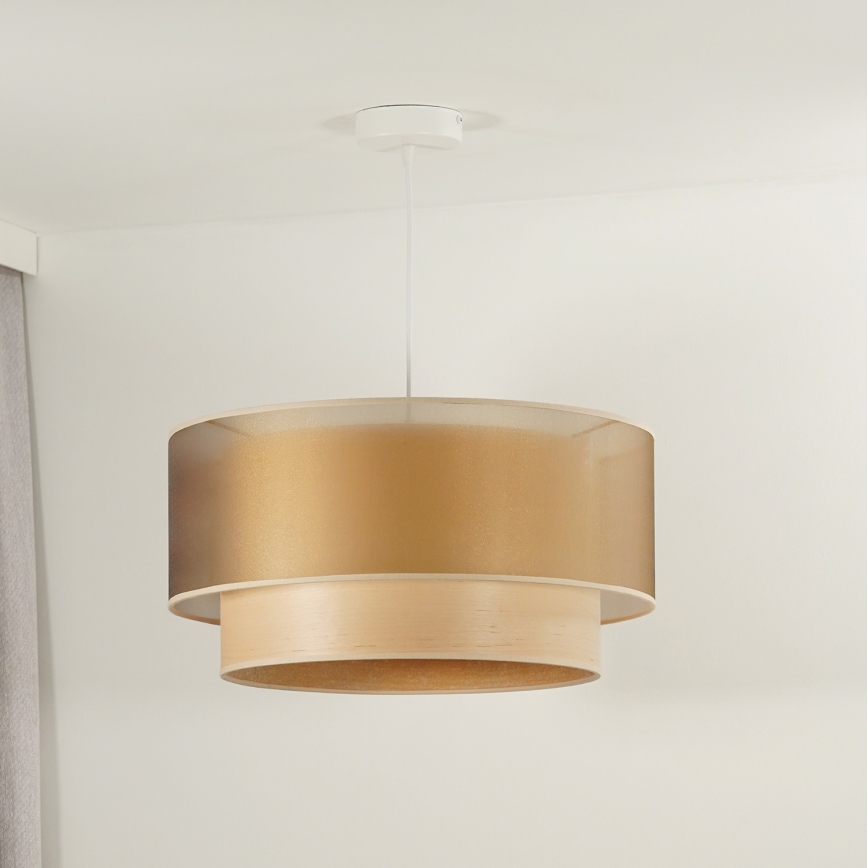Duolla - Luster na lanku WOOD BOHO 1xE27/15W/230V pr. 45 cm medená/béžová