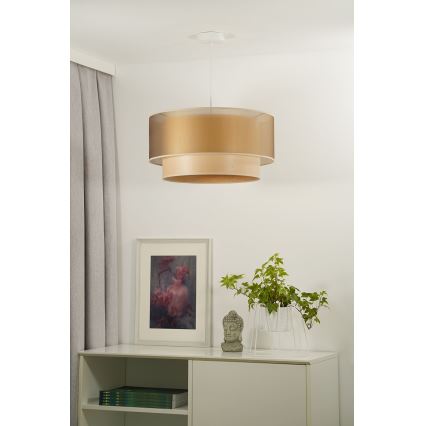 Duolla - Luster na lanku WOOD BOHO 1xE27/15W/230V pr. 45 cm medená/béžová