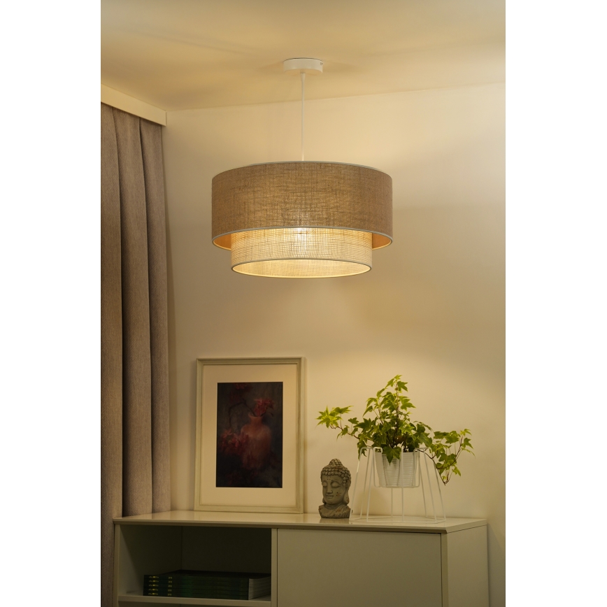 Duolla - Luster na lanku YUTE BOHO 1xE27/15W/230V pr. 45 cm hnedá/krémová