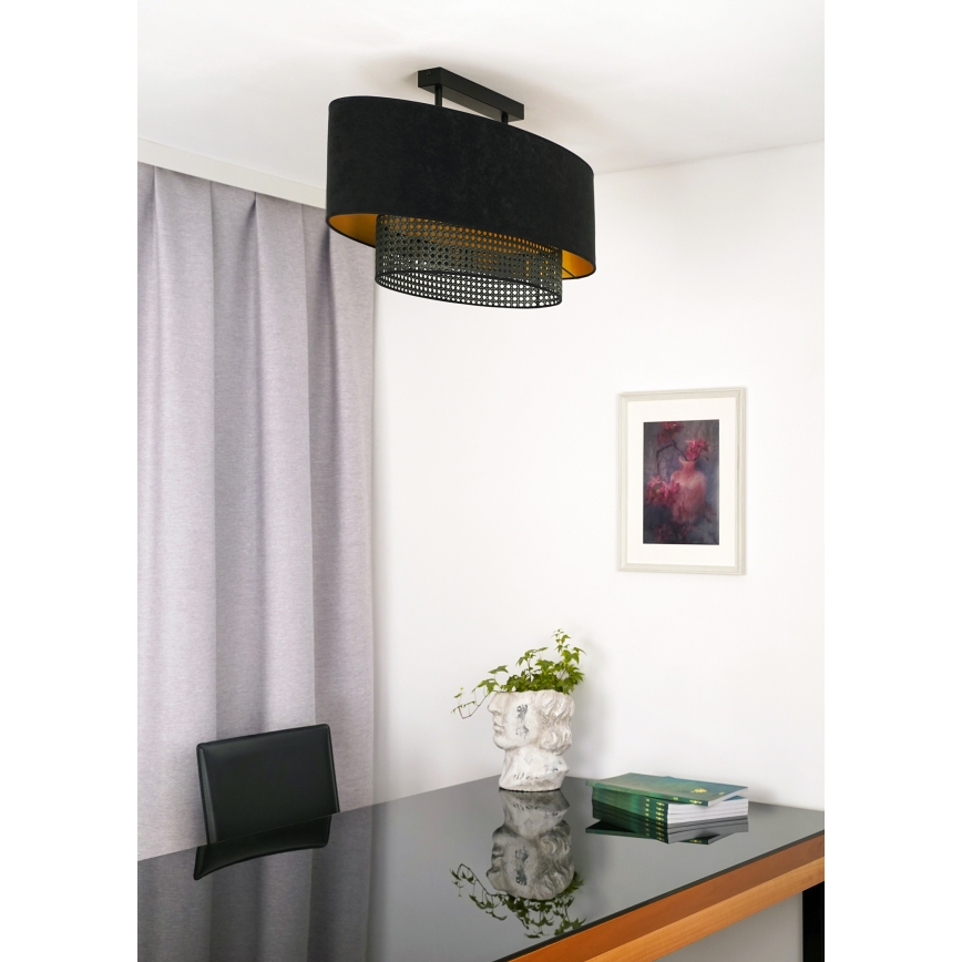 Duolla - Prisadený luster DOUBLE OVAL RATTAN 2xE27/15W/230V čierna/ratan