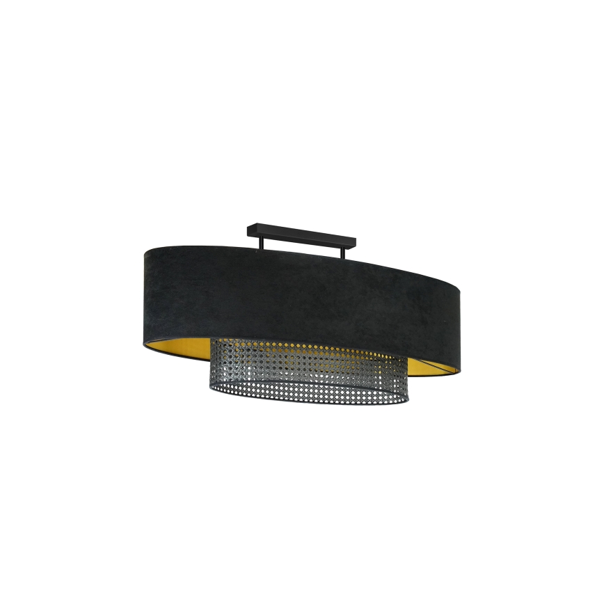 Duolla - Prisadený luster DOUBLE OVAL RATTAN 2xE27/15W/230V čierna/ratan