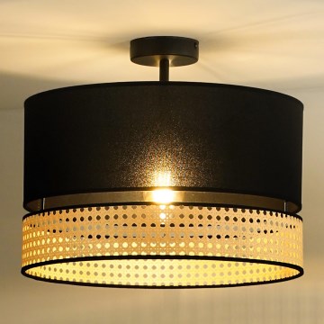 Duolla - Prisadený luster DOUBLE RATTAN 1xE27/15W/230V pr. 40 cm čierna/béžová