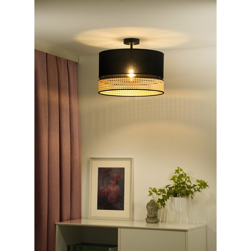 Duolla - Prisadený luster DOUBLE RATTAN 1xE27/15W/230V pr. 40 cm čierna/béžová