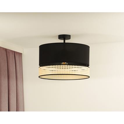 Duolla - Prisadený luster DOUBLE RATTAN 1xE27/15W/230V pr. 40 cm čierna/béžová