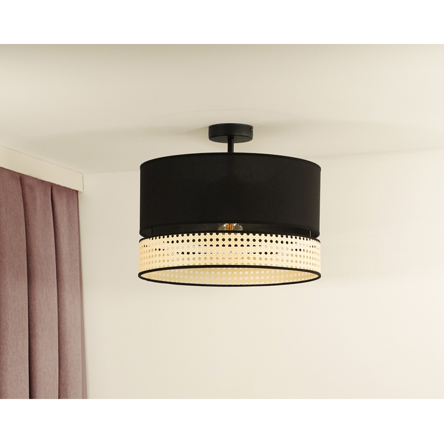 Duolla - Prisadený luster DOUBLE RATTAN 1xE27/15W/230V pr. 40 cm čierna/béžová