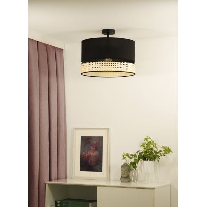 Duolla - Prisadený luster DOUBLE RATTAN 1xE27/15W/230V pr. 40 cm čierna/béžová