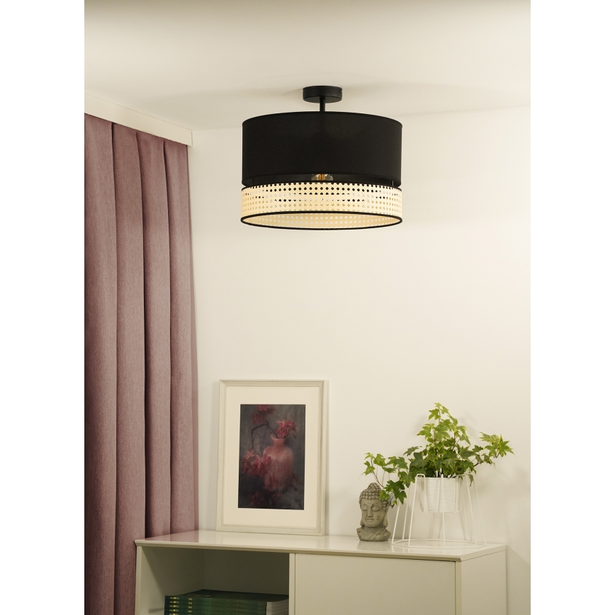 Duolla - Prisadený luster DOUBLE RATTAN 1xE27/15W/230V pr. 40 cm čierna/béžová
