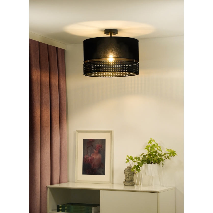Duolla - Prisadený luster DOUBLE RATTAN 1xE27/15W/230V pr. 40 cm čierna
