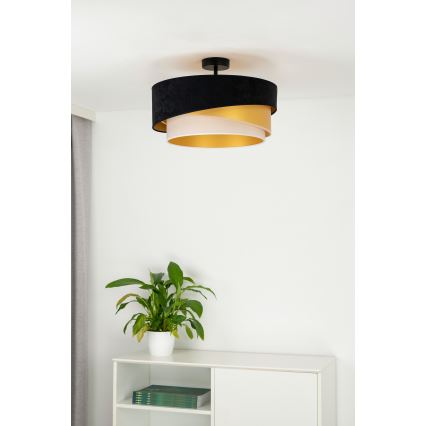 Duolla - Prisadený luster KOBO 1xE27/15W/230V pr. 45 cm čierna/zlatá/krémová