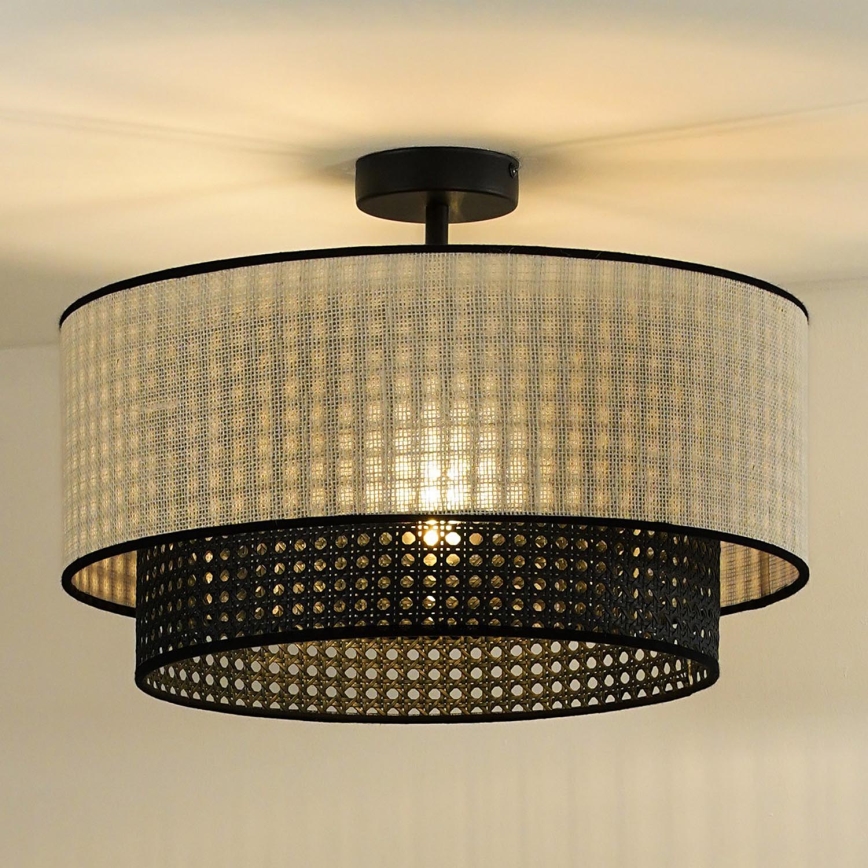 Duolla - Prisadený luster RATTAN YUTE 1xE27/15W/230V pr. 45 cm krémová/čierna