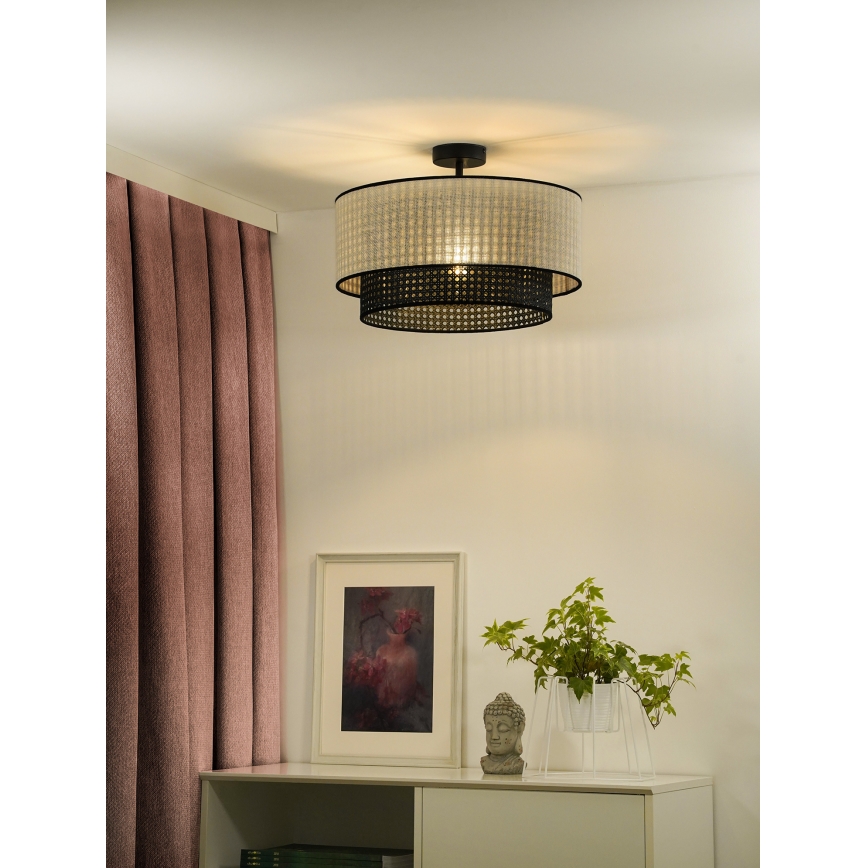 Duolla - Prisadený luster RATTAN YUTE 1xE27/15W/230V pr. 45 cm krémová/čierna