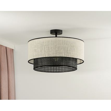 Duolla - Prisadený luster RATTAN YUTE 1xE27/15W/230V pr. 45 cm krémová/čierna