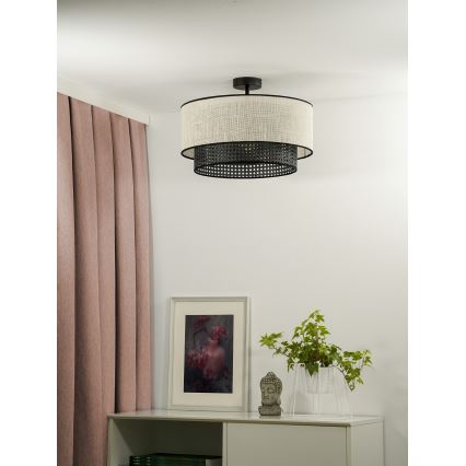Duolla - Prisadený luster RATTAN YUTE 1xE27/15W/230V pr. 45 cm krémová/čierna
