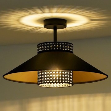 Duolla - Prisadený luster RIO RATTAN 1xE27/15W/230V pr. 45 cm čierna/zlatá