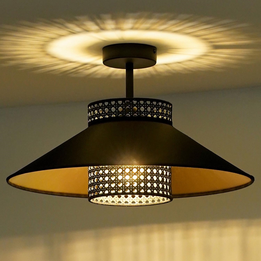 Duolla - Prisadený luster RIO RATTAN 1xE27/15W/230V pr. 45 cm čierna/zlatá