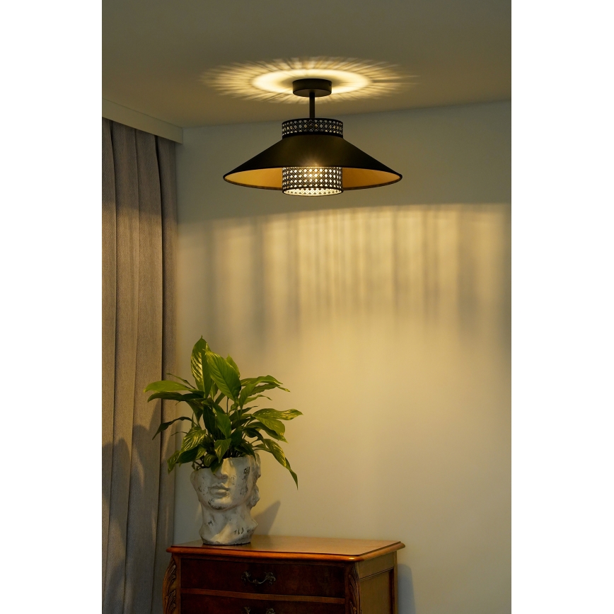 Duolla - Prisadený luster RIO RATTAN 1xE27/15W/230V pr. 45 cm čierna/zlatá