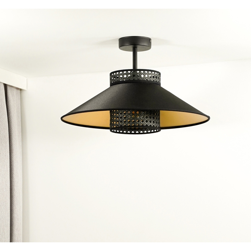 Duolla - Prisadený luster RIO RATTAN 1xE27/15W/230V pr. 45 cm čierna/zlatá