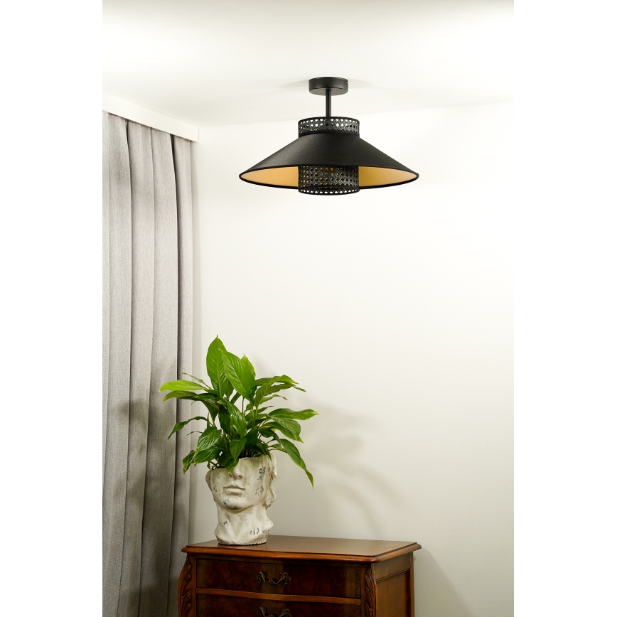 Duolla - Prisadený luster RIO RATTAN 1xE27/15W/230V pr. 45 cm čierna/zlatá