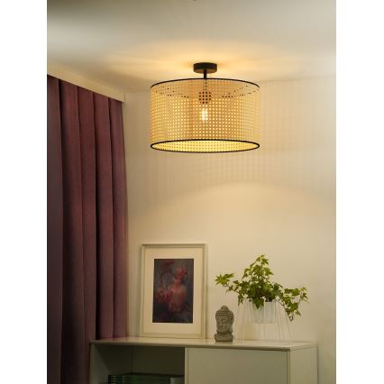 Duolla - Prisadený luster ROLLER RATTAN 1xE27/15W/230V pr. 45 cm béžová/čierna