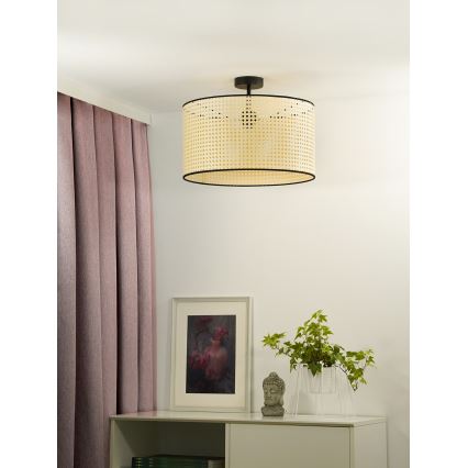 Duolla - Prisadený luster ROLLER RATTAN 1xE27/15W/230V pr. 45 cm béžová/čierna