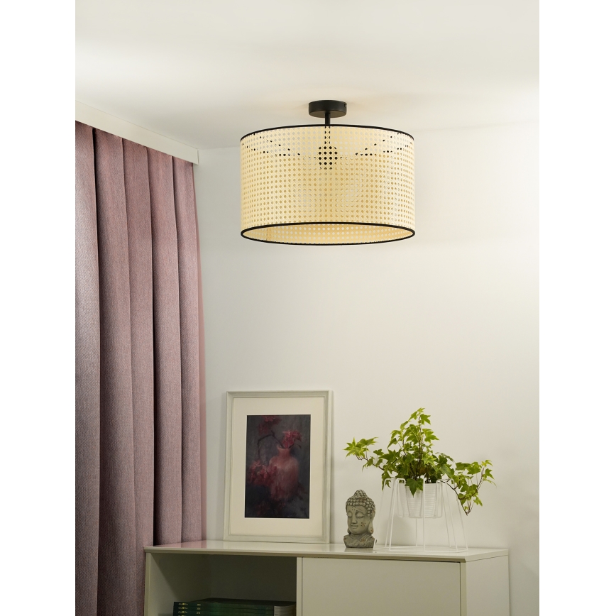 Duolla - Prisadený luster ROLLER RATTAN 1xE27/15W/230V pr. 45 cm béžová/čierna