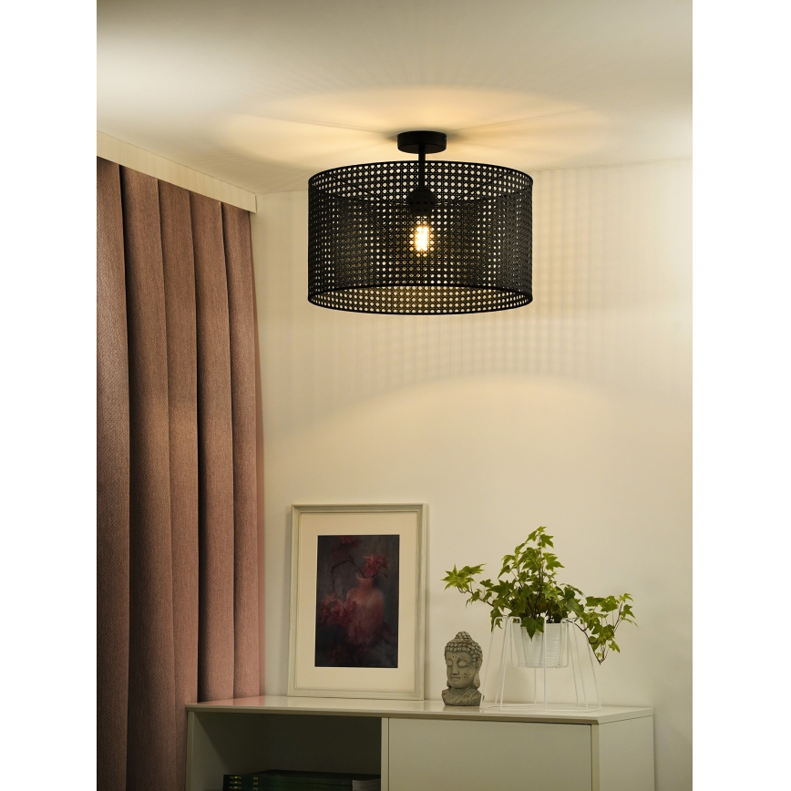 Duolla - Prisadený luster ROLLER RATTAN 1xE27/15W/230V pr. 45 cm čierna