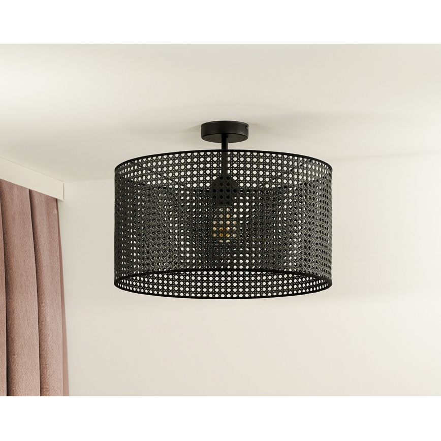 Duolla - Prisadený luster ROLLER RATTAN 1xE27/15W/230V pr. 45 cm čierna