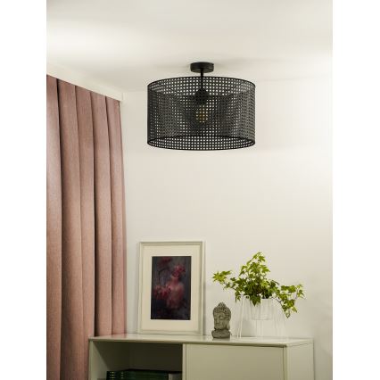 Duolla - Prisadený luster ROLLER RATTAN 1xE27/15W/230V pr. 45 cm čierna
