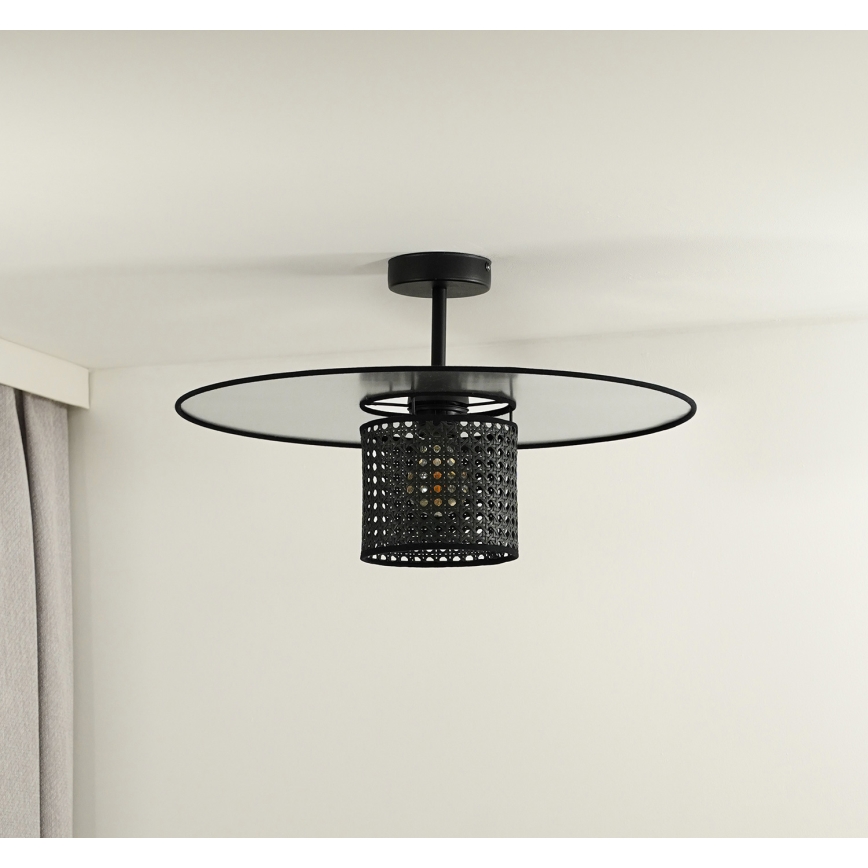 Duolla - Prisadený luster TOKYO RATTAN 1xE27/15W/230V pr. 50 cm čierna/strieborná