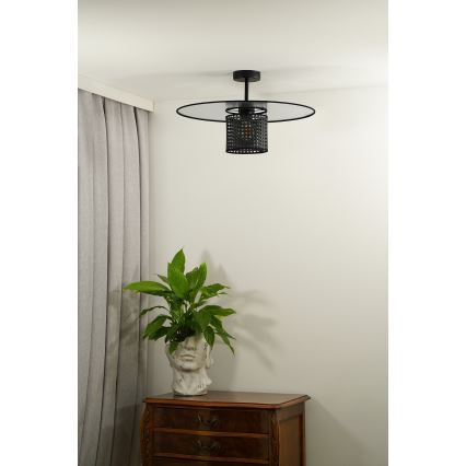 Duolla - Prisadený luster TOKYO RATTAN 1xE27/15W/230V pr. 50 cm čierna/strieborná