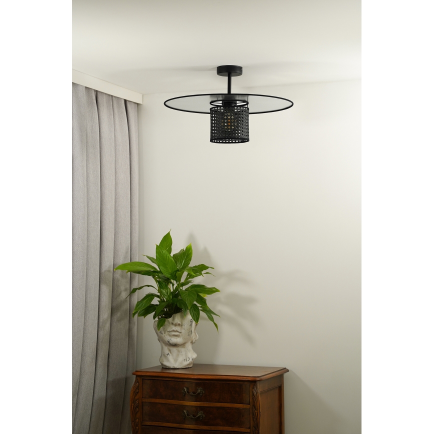 Duolla - Prisadený luster TOKYO RATTAN 1xE27/15W/230V pr. 50 cm čierna/strieborná