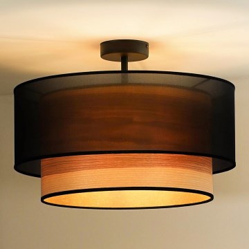 Duolla - Prisadený luster WOOD BOHO 1xE27/15W/230V pr. 45 cm čierna/béžová