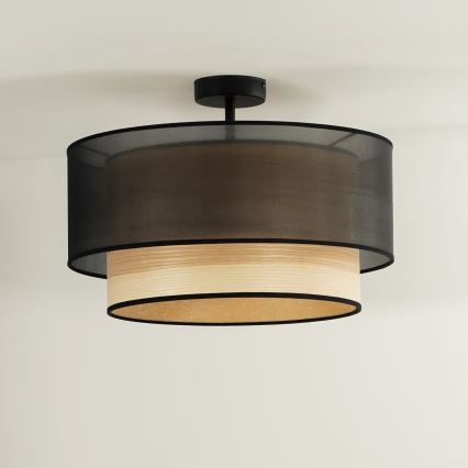 Duolla - Prisadený luster WOOD BOHO 1xE27/15W/230V pr. 45 cm čierna/béžová