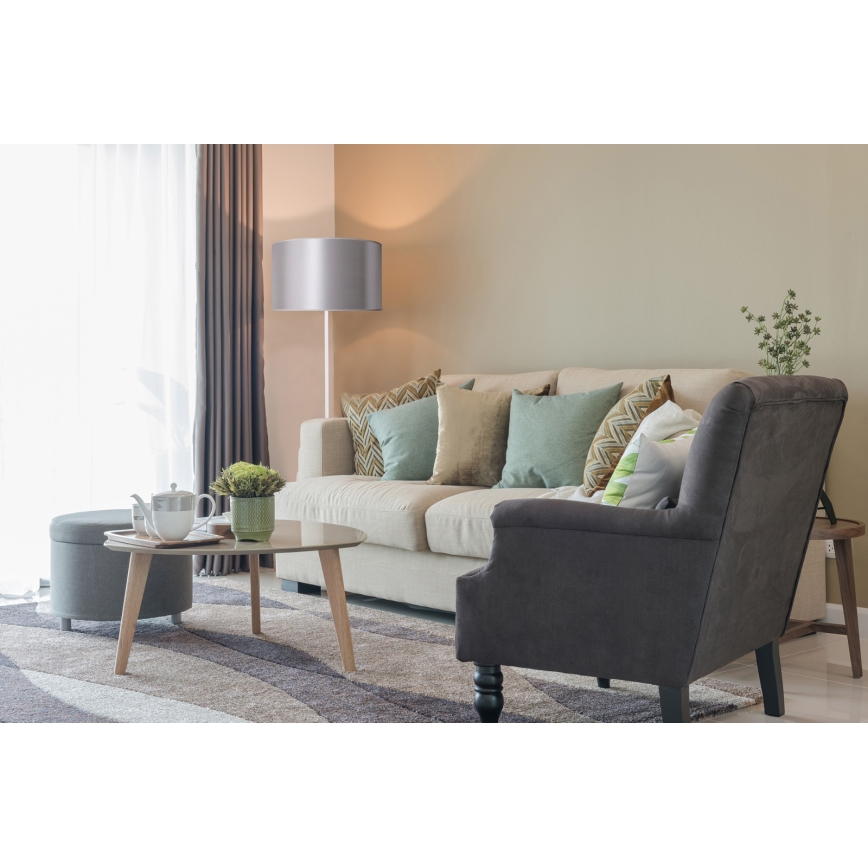 Duolla - Stojací  lampa CANNES 1xE27/15W/230V pr. 45 cm strieborná/biela