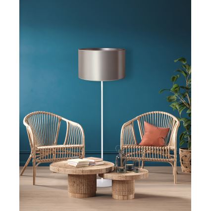 Duolla - Stojacia lampa CANNES 1xE27/15W/230V pr. 45 cm strieborná/biela