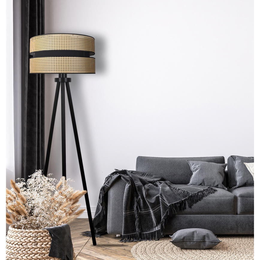 Duolla - Stojacia lampa DUO 1xE27/15W/230V pr. 40 cm ratan/čierna