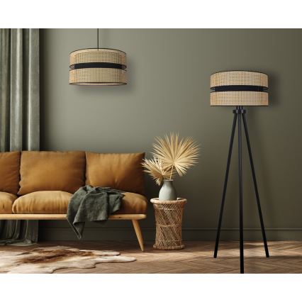 Duolla - Stojacia lampa DUO 1xE27/15W/230V pr. 40 cm ratan/čierna