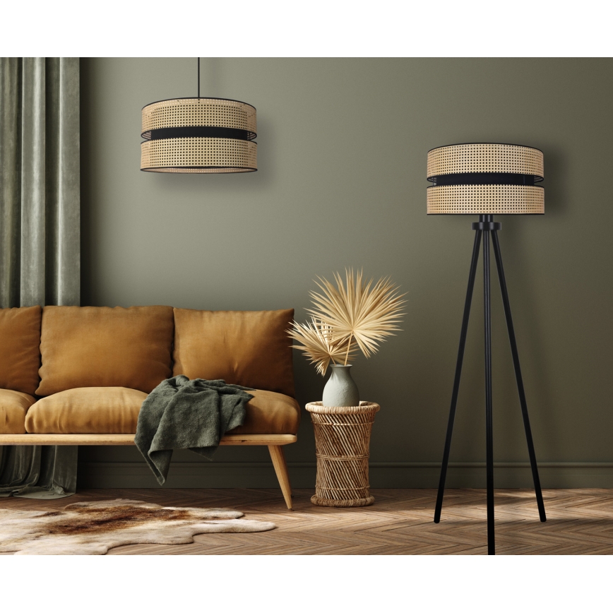 Duolla - Stojacia lampa DUO 1xE27/15W/230V pr. 40 cm ratan/čierna