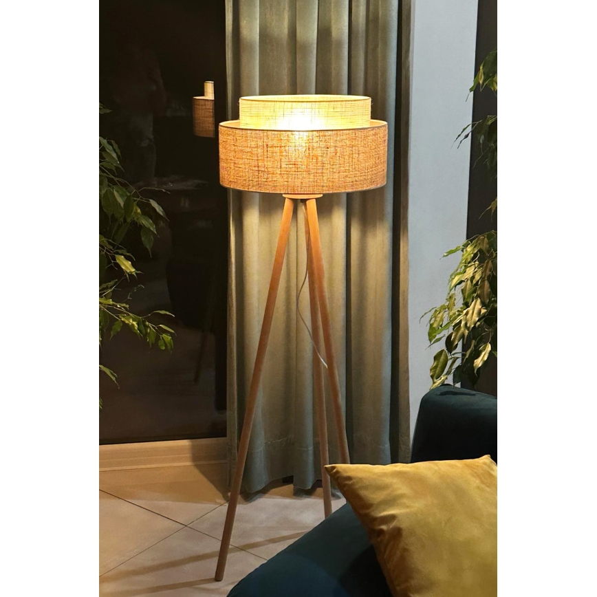 Duolla - Stojacia lampa YUTE BOHO 1xE27/15W/230V pr. 45 cm hnedá/krémová