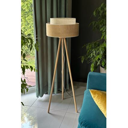 Duolla - Stojacia lampa YUTE BOHO 1xE27/15W/230V pr. 45 cm hnedá/krémová