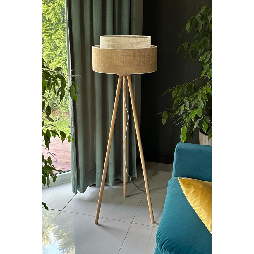 Duolla - Stojacia lampa YUTE BOHO 1xE27/15W/230V pr. 45 cm hnedá/krémová