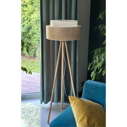 Duolla - Stojacia lampa YUTE BOHO 1xE27/15W/230V pr. 45 cm hnedá/krémová