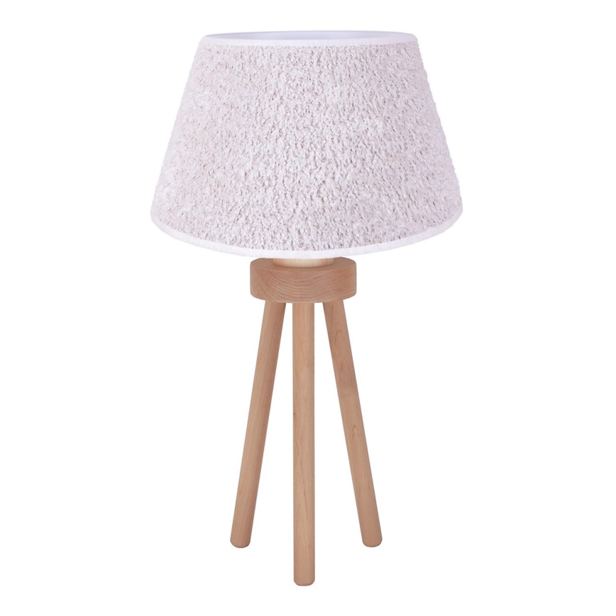 Duolla - Stolná lampa BOUCLE 1xE27/15W/230V pr. 28 cm biela/drevo