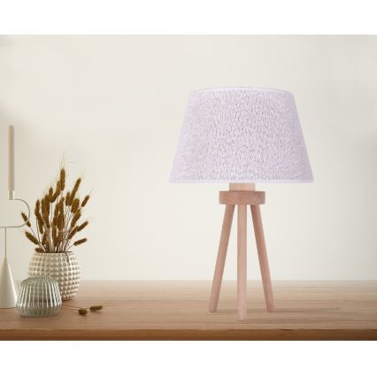Duolla - Stolná lampa BOUCLE 1xE27/15W/230V pr. 28 cm biela/drevo
