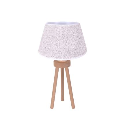 Duolla - Stolná lampa BOUCLE 1xE27/15W/230V pr. 28 cm biela/drevo