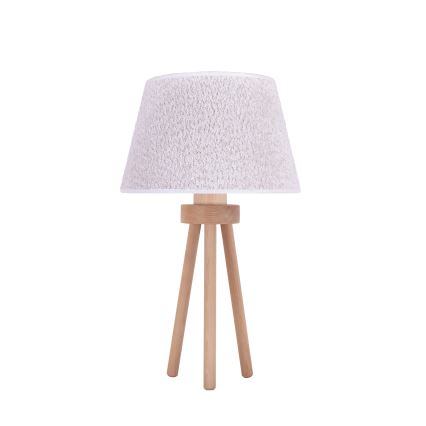 Duolla - Stolná lampa BOUCLE 1xE27/15W/230V pr. 28 cm biela/drevo