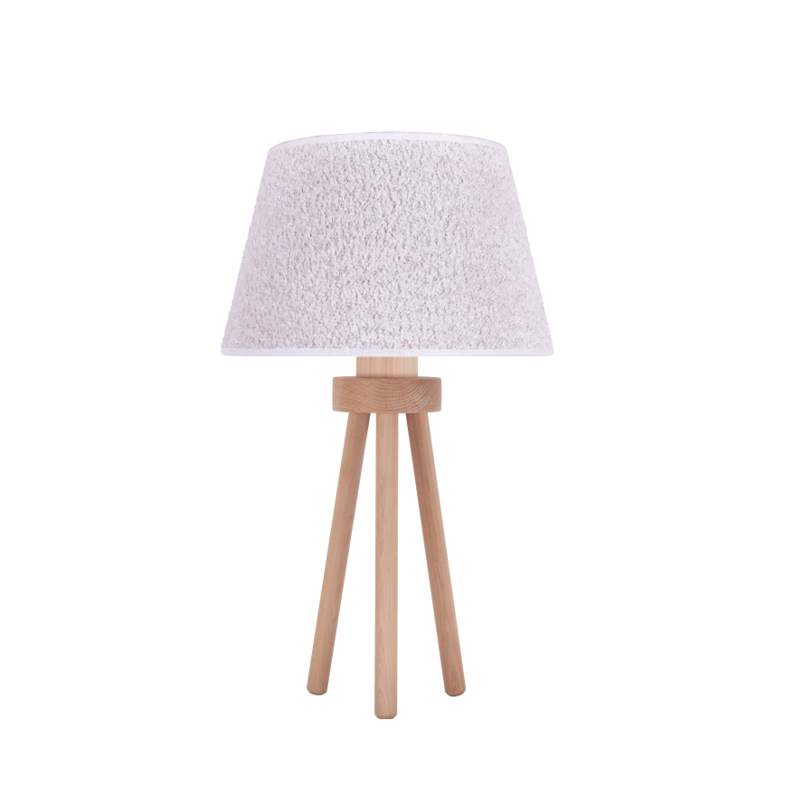 Duolla - Stolná lampa BOUCLE 1xE27/15W/230V pr. 28 cm biela/drevo