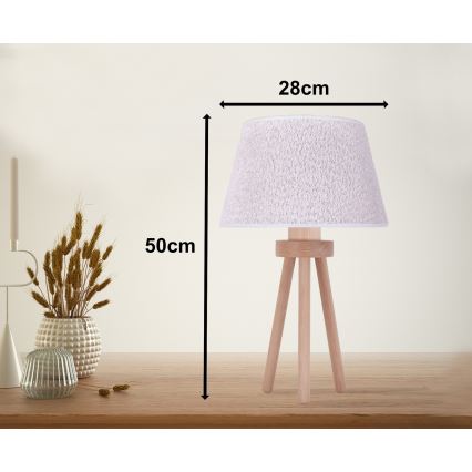 Duolla - Stolná lampa BOUCLE 1xE27/15W/230V pr. 28 cm biela/drevo